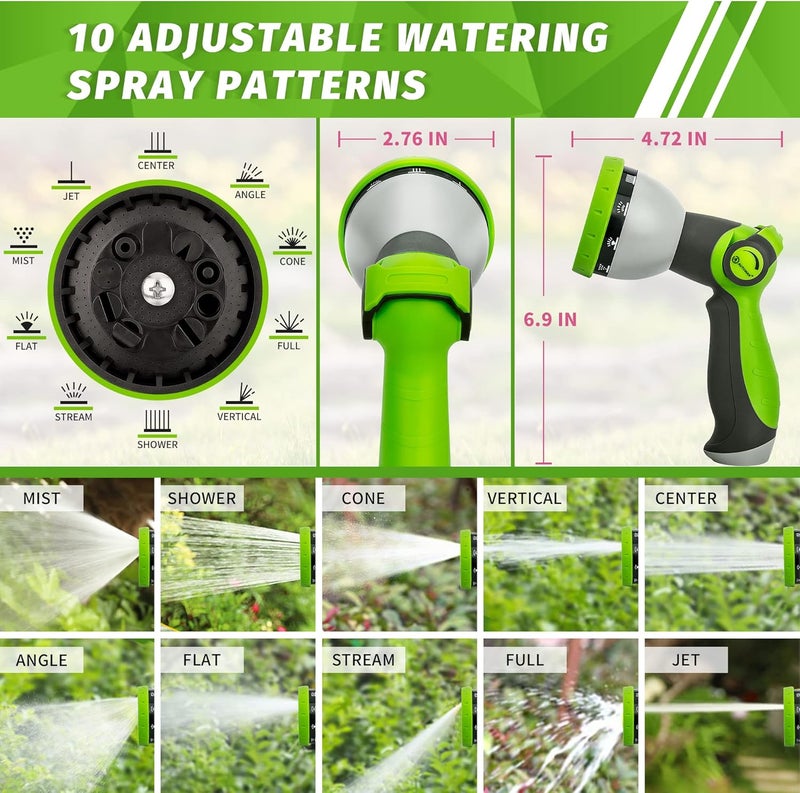 AUTOMAN Garden Hose Nozzle Sprayer - 10 Spray Patterns, Thumb Control On Off Valve, Durable Water Nozzle, Extra 4 Washers, for Watering Garden, Cleaning, Washing Car, Showering Pets Lawngreen - Image 2